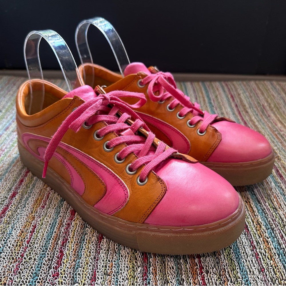 SOLD!! Fluevog  LoPro Fakie pink/orange swirl leather sneaker-M9/W11 (fits LG) - Picture 2 of 16